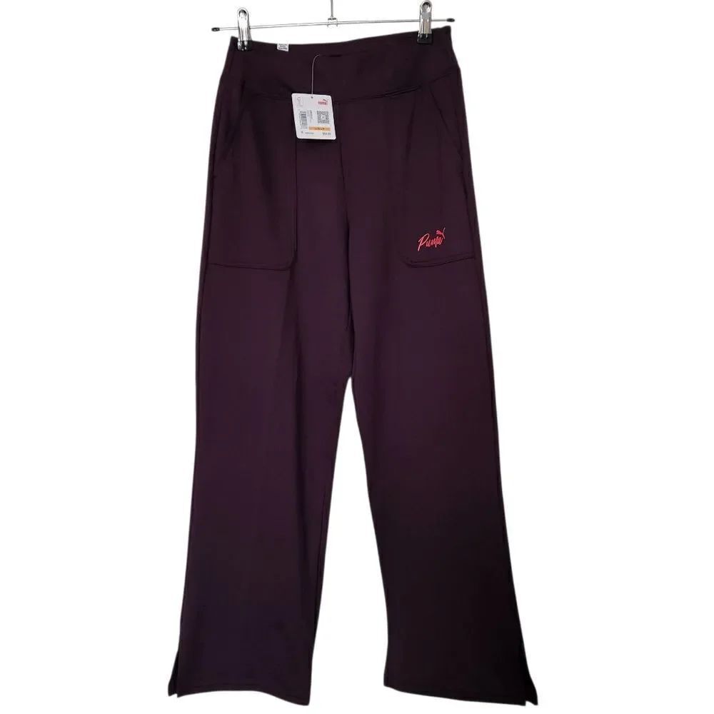 Puma Womens Plum Wide-Leg Pull-on Pants with Logo Size Small